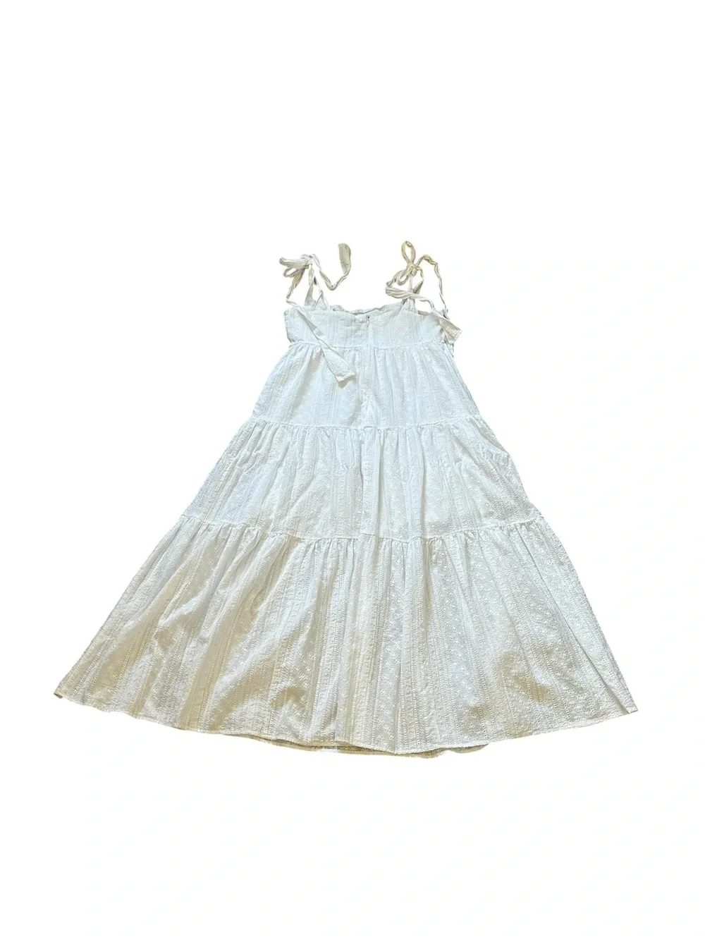 O.P.T White Cotton Tiered Midi Dress Tie Straps Embroidered Cottagecore Summer - Picture 5 of 5